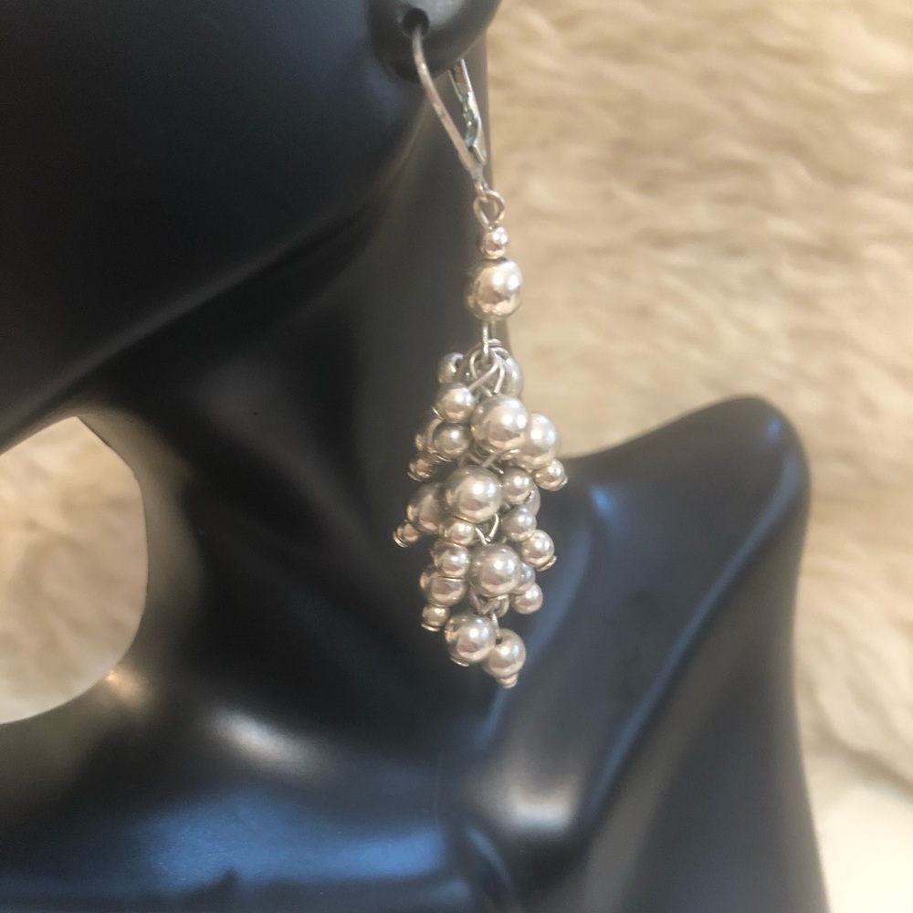 Silver-tone grape cluster beaded earrings
